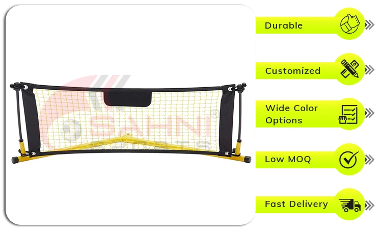 Portable Soccer Rebounder Training Equipment for Kids Metal Frame with Sturdy Base Fiberglass Poles Solo Football Practice Tool