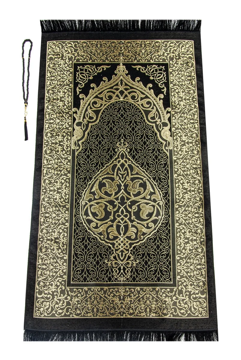 Qaba Special Cylinder Boxed Prayer Rug Set Islamic Gifts Set Prayers Mat Black Classic Wedding Gifts Machine Made 10 Pcs
