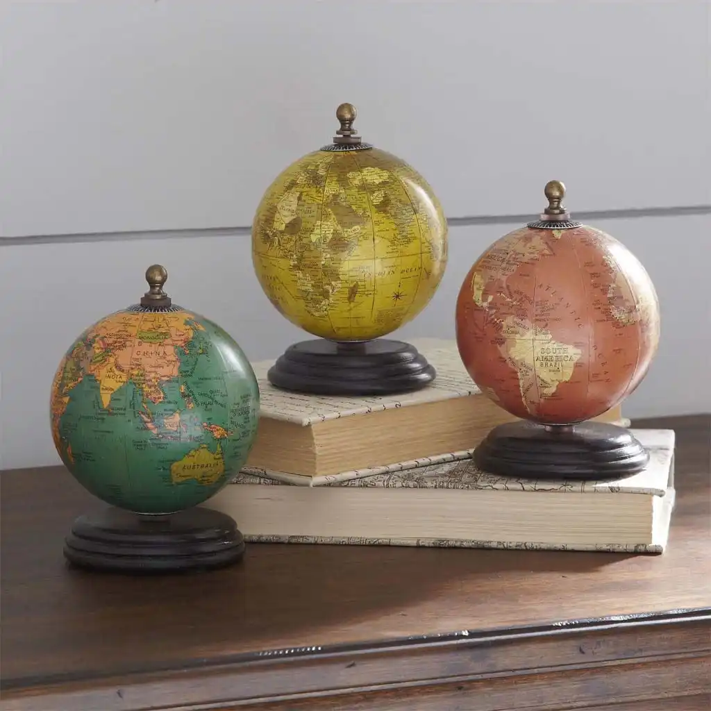 Antique Finish Mini Globe with Wooden Base Traditional Geography Home and Office Decor.