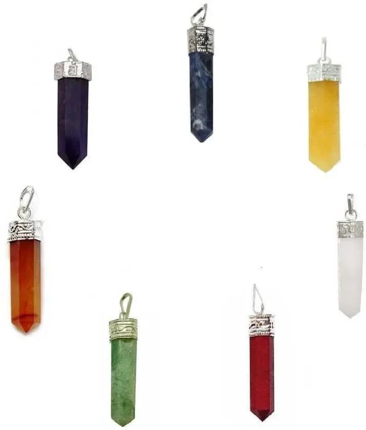 All Mix Stones Single Point Pencil Healing Gemstone Necklace Pendant Wholesale Love Crystal Pencil Cape Pendant Necklace