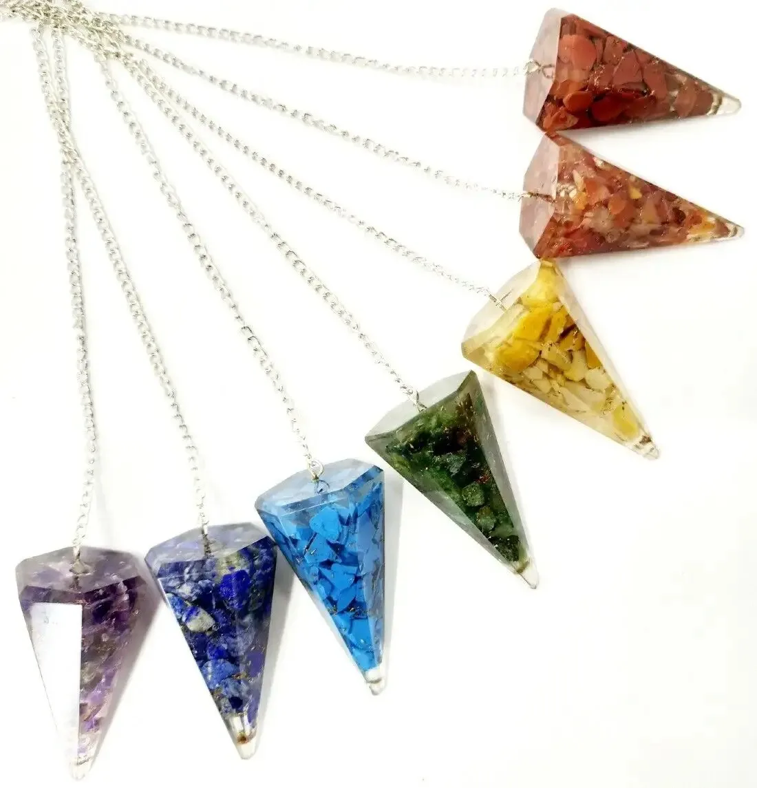 Wholesale Genuine Handcrafted 7 Chakra Orgonite Crystal Point Dowser Dowsing Pendulum for Healing Wellness Agate Ball Theme Gift