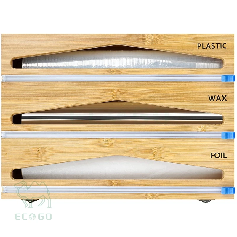 3in1 Wrap Dispenser with Cutter, Plastic Wrap, Aluminum Foil and Wax Paper Dispenser for Kitchen Drawer