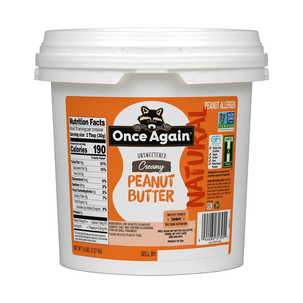 Premium Quality Smooth Salted Old Fashioned Peanut Butter Packed into 5lb Pail Case of 6  Gluten-Free Certified Vegan