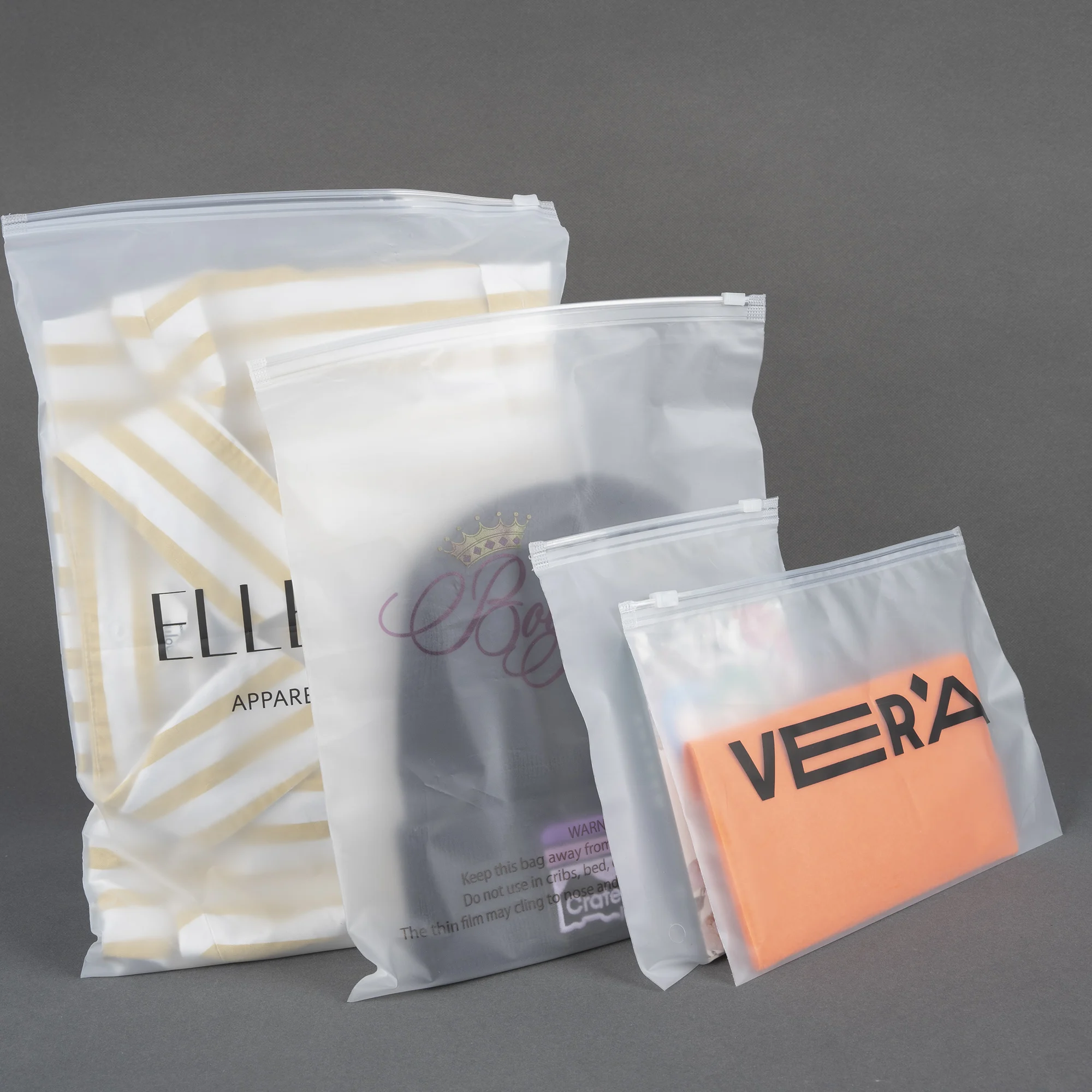 Custom Zip Bag Packaging Transparent Zipper Resealable Clothes Packaging Frosted Plastic Pe Garment Packaging Frosted Zipper Bag