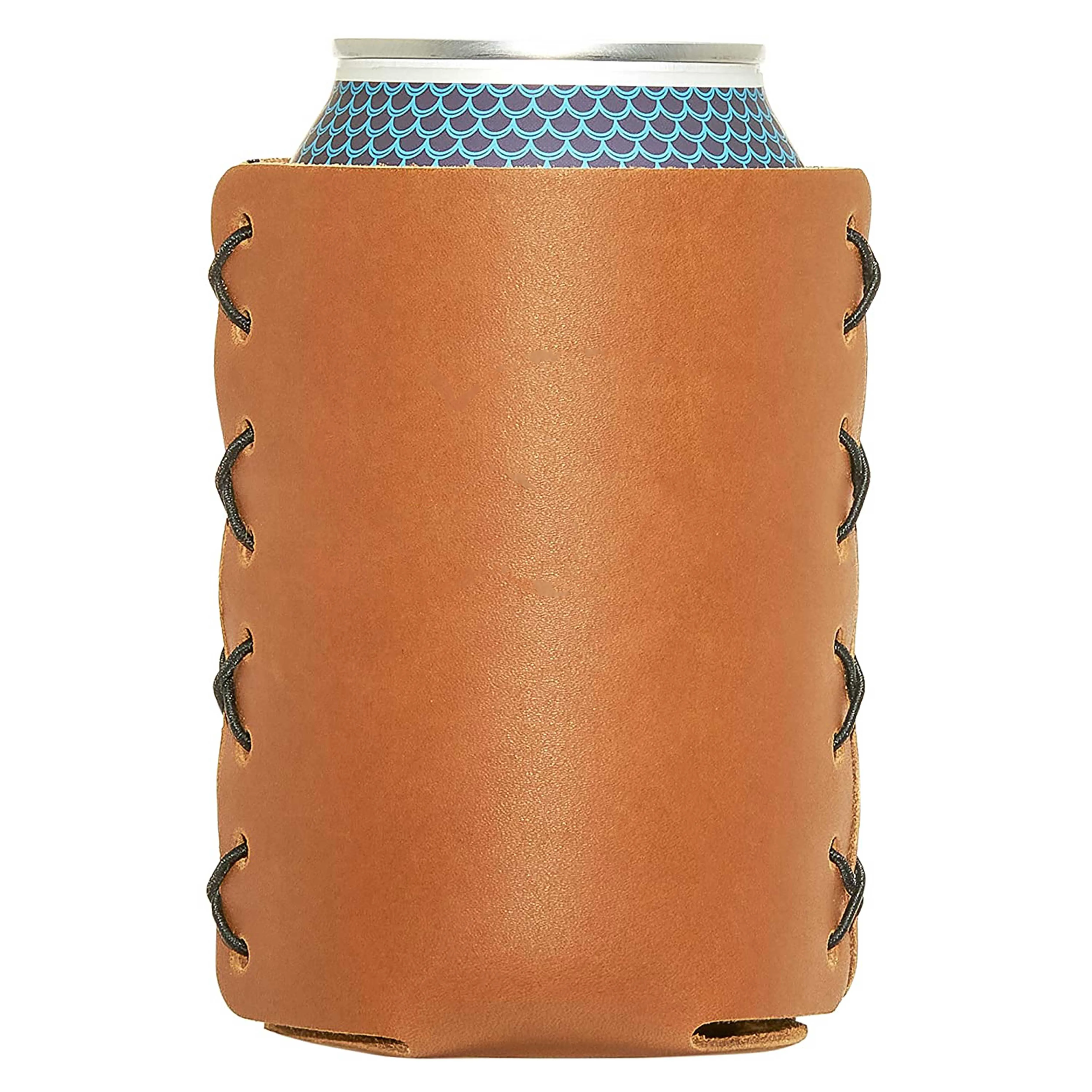OEM Factory Made Rich Grain Leather Personalized Leather Can Hugger/Holder Fits 12 to 16 Ounce Cans