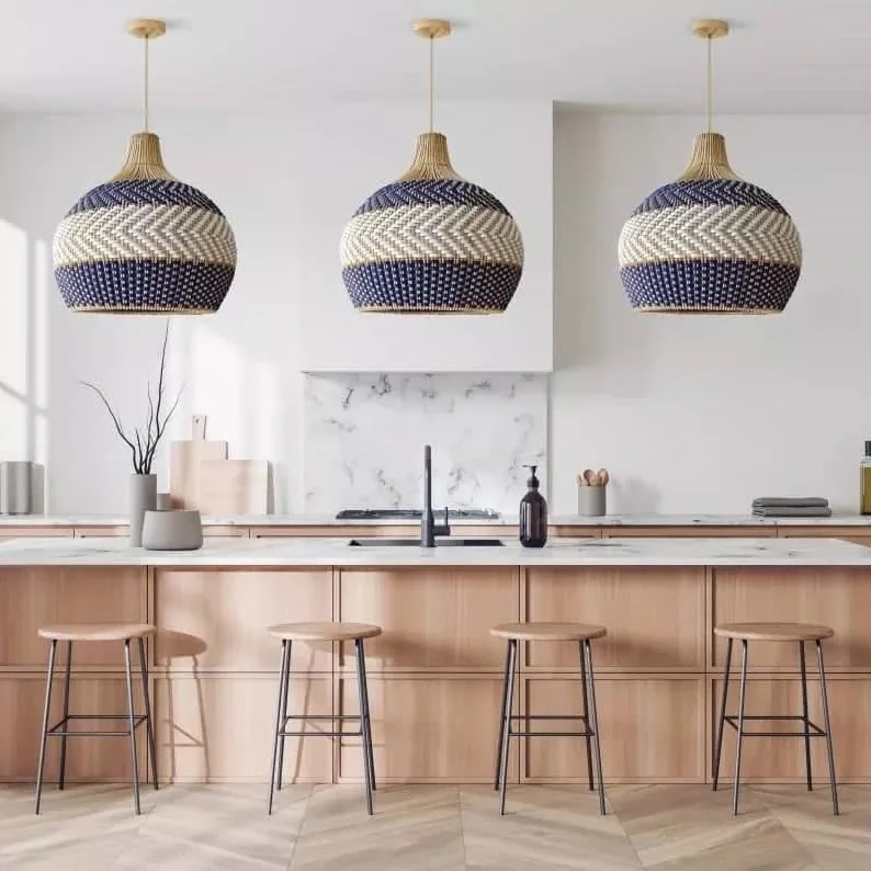 Hanging Lamp for Apartment Decor Antique Modern Wooden Frame Pendant Chandelier Wicker Lampshades Hanging Rattan Bamboo Lighting
