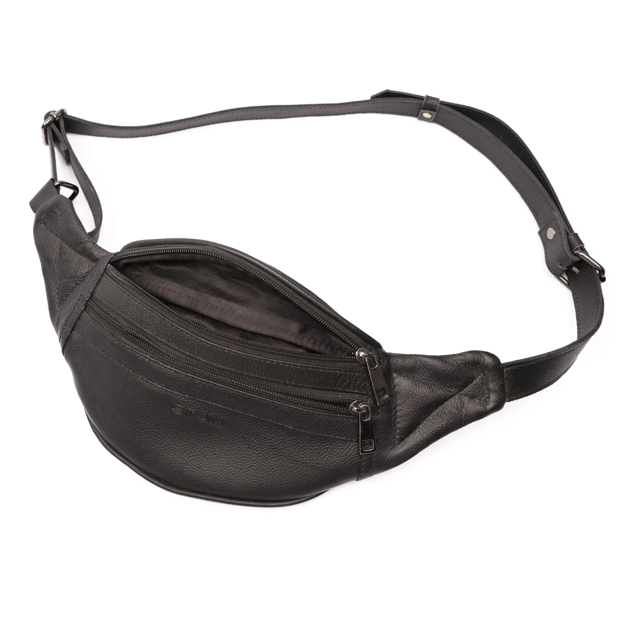 Luxury Unisex Genuine Pebbled Leather Fanny Pack Designer Crossbody Waist Belt Bag YKK Zipper Small Black Leather Bum Bag Men