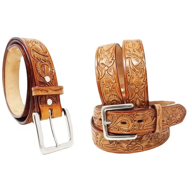 Best Selling Premium Quality Genuine Leather Western Cowboy Belt With Hand Carved/Hand Tooled Design Manufacturer