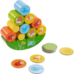 Wooden Stacking Game Fox Stacking and Motor Skills Game with Wobble Meadow and 10 Stacking Stones from 2 Years