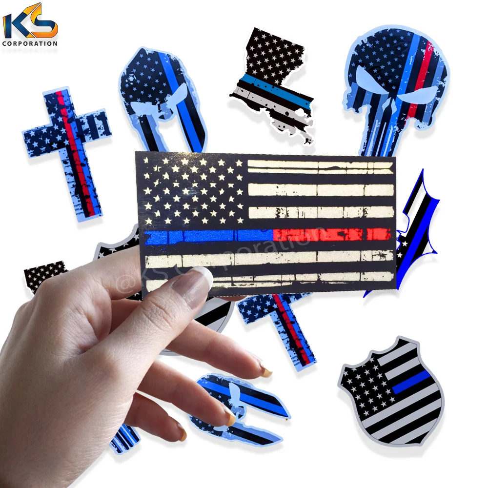 Custom USA Flag with Blue Line vinyl sticker Outdoor Waterproof USA Car Sticker thin blue red line flag stickers