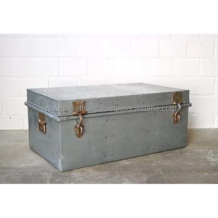 Metal Sheet Home Storage Trunk With Light Green & Gray Powder Coating Finishing With Silver Lock & Handle For Organizer Set Of 2