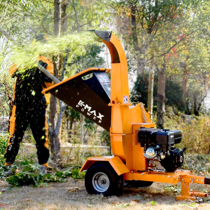 K-maxpower New Upgrade Tree Shredder Yellow And Black 15HP Four Stroke Wood Chipper High Quality Wholesale Wood Chipper Shredder