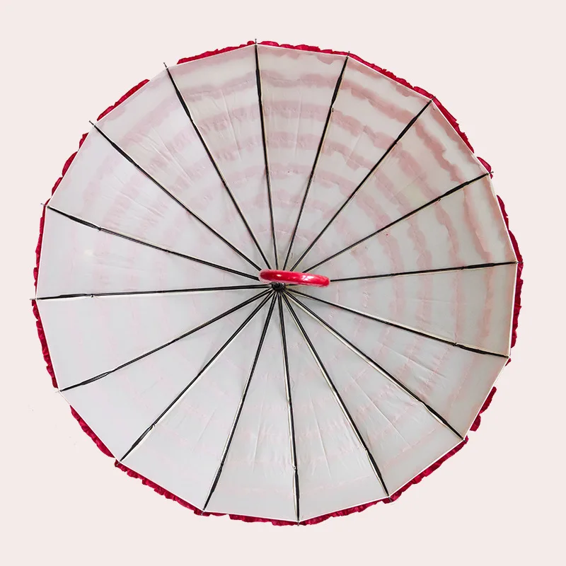 High quality special 16 ribs Manual Straight Umbrella Light and Elegant Lace Flower Edge Pagoda Umbrella
