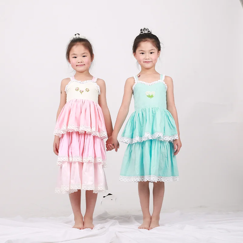 High quality pink flower girl dress chiffon fabric ruffle girl pink embroidered dress baby frock design girl dress