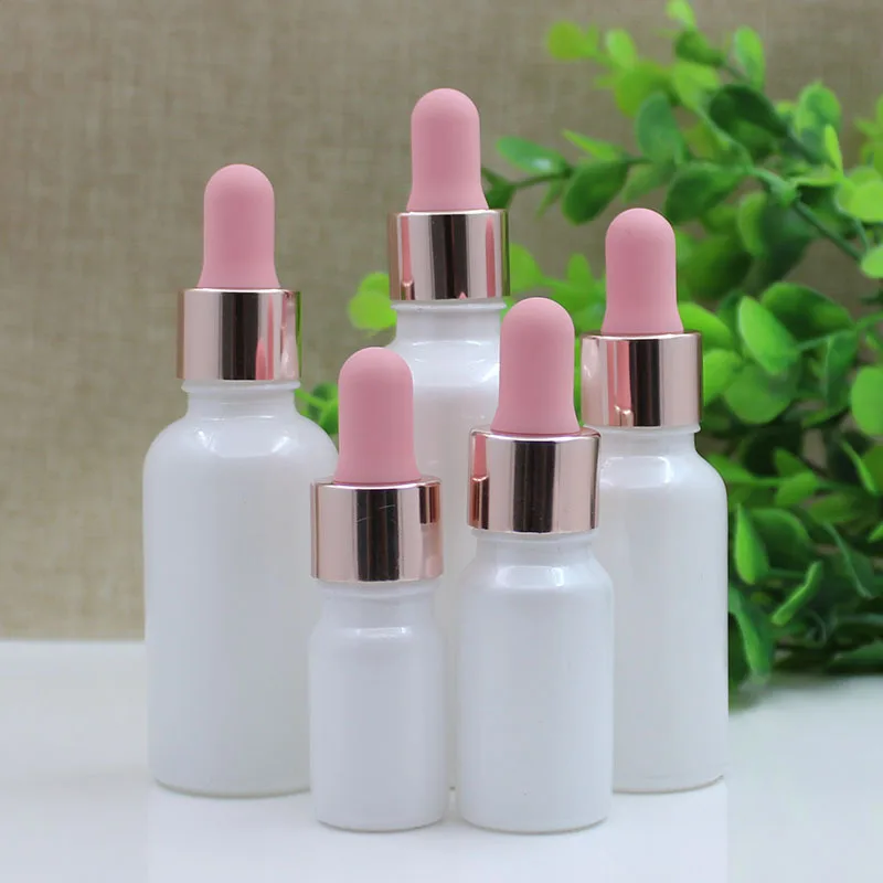 5ml 10ml 20ml 30ml 50ml White Porcelain Glass Pink Serum Bottle With Rose Gold Dropper Pipette For Essential Oil