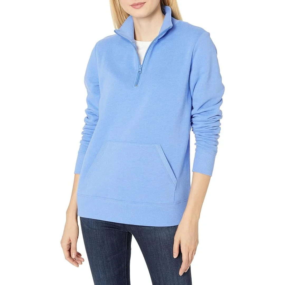 Men Front Pocket Quarter Zip Long Sleeve Pullover Sweatshirt Custom Logo Design High Quality Half Zipper Sweatshirts