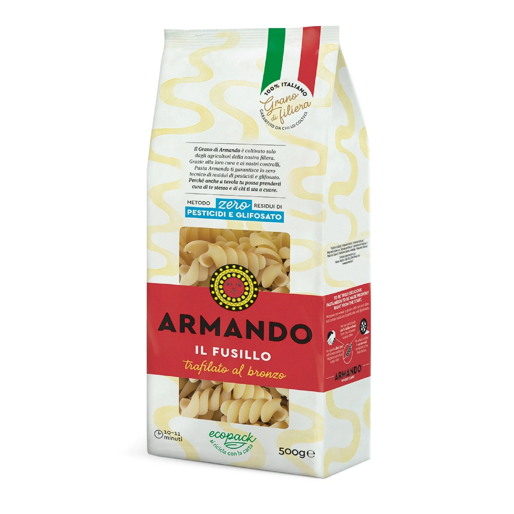 Top Italian Quality Zero Pesticid Dry pasta 500g Fusillo in bag Rough Die Durum Wheat Pasta for Wholesale