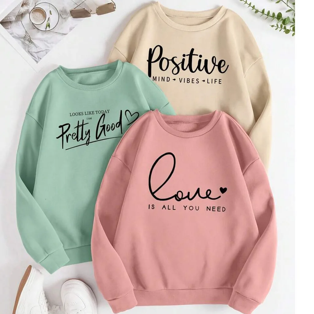 Hot Winter Warm printed  Sweatshirt pullover  French terry Fleece Pullover 100%cotton Sweatshirt for Women
