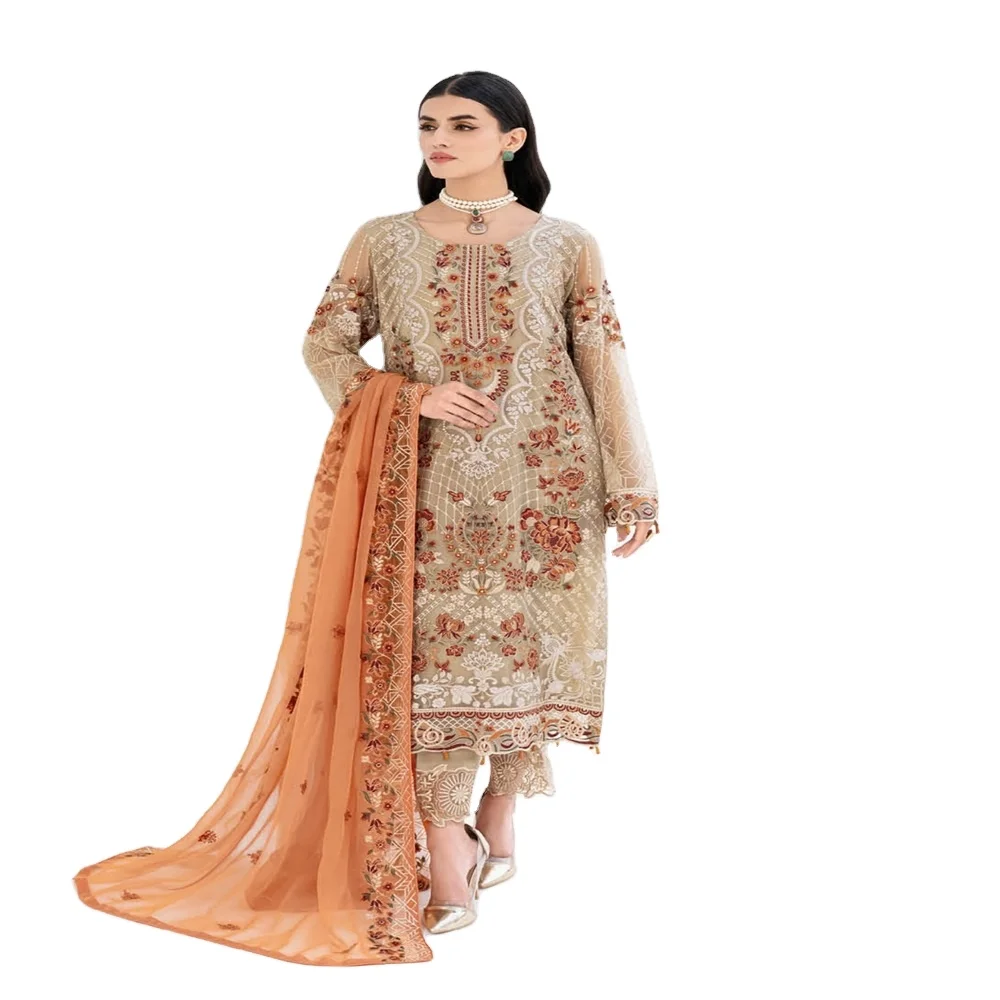 Long Maxi Dresses for Women Boutique Suits Stylish Beautiful Luxury Chiffon Dresses 3 Piece Indian Suits by Ramsha Vol C-6