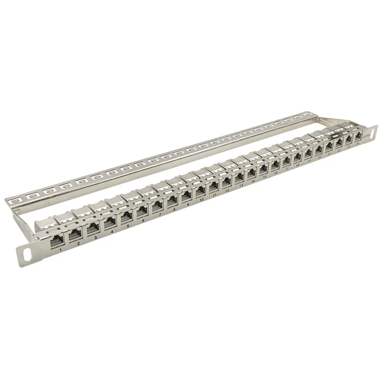 Behpex 0.5U 24 порта CAT.6A CAT6 RJ45 незагруженная полностью никелированная
