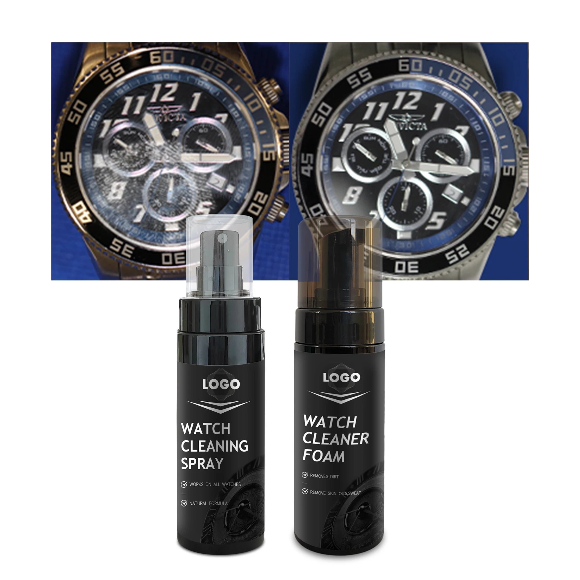 Premium High Quality Watch Maintenance Kit Cleaner Solution, Soft Brush and Microfiber Cloth for Precision Care