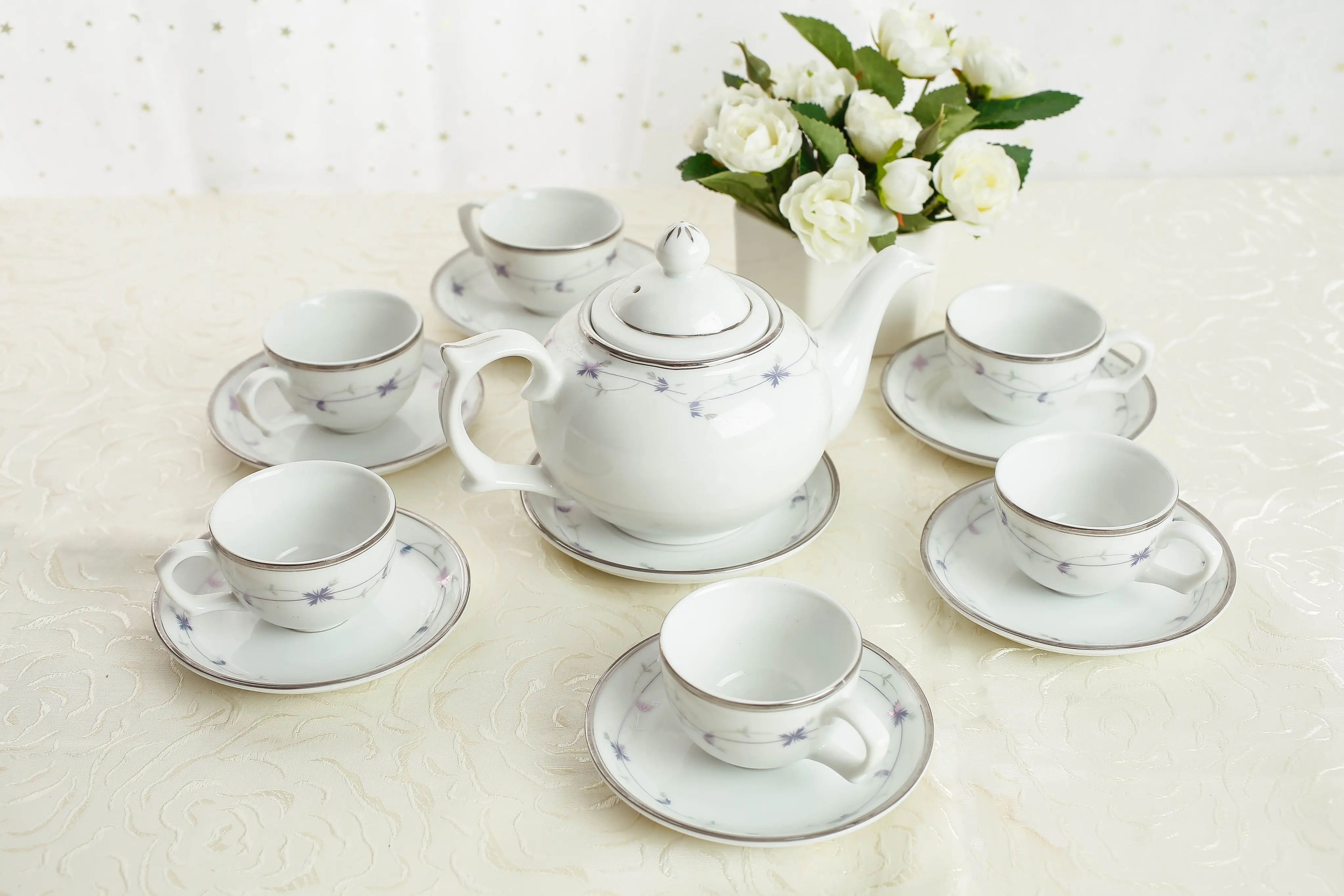 OEM [Best Sale] Creeper floral oval tea set high quality for restaurant & hotel from Long Phuong manufacture