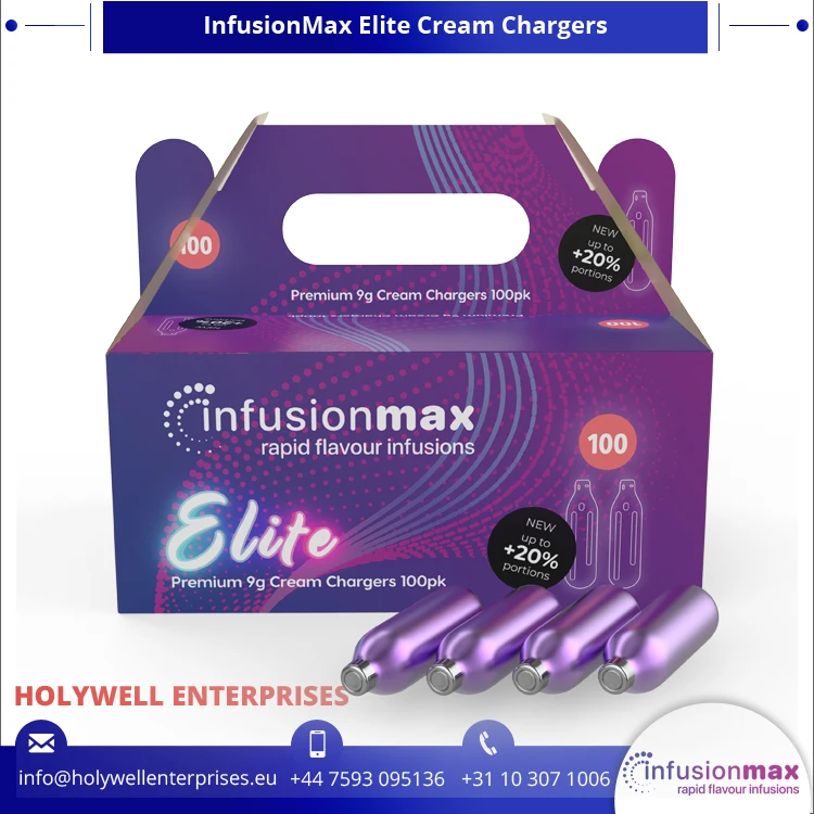 Best Quality Supplier Dessert Tool 9gx100 Pack InfusionMax Elite Cream Charger for Wholesale Purchasers
