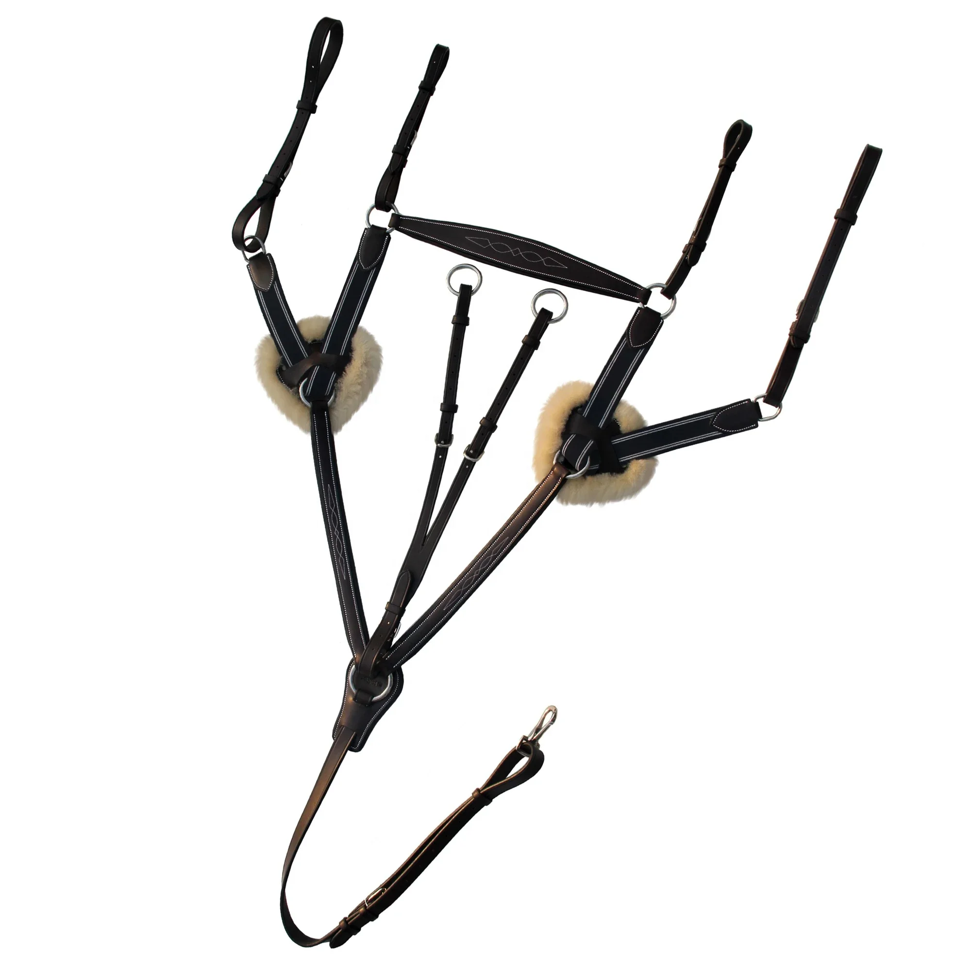 Leather Horse Breastplate Pro Series Leaf Shape Leather Horse Breastplate with Navy Blue Colored Elastic