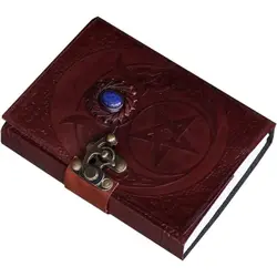 Пустой «Триединая Луна», третий глаз камень в винтажном стиле Гримуар заклинание, Необычные ручной замок застежка коричневого камня Дневник для записей