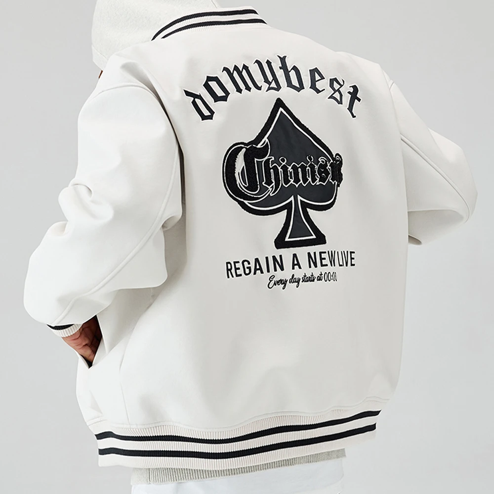 Customized Leather Applique Jacket Plus Size Winter Jackets Faux Leather Embroidery Mens for Men Cotton Pockets Vintage Woven