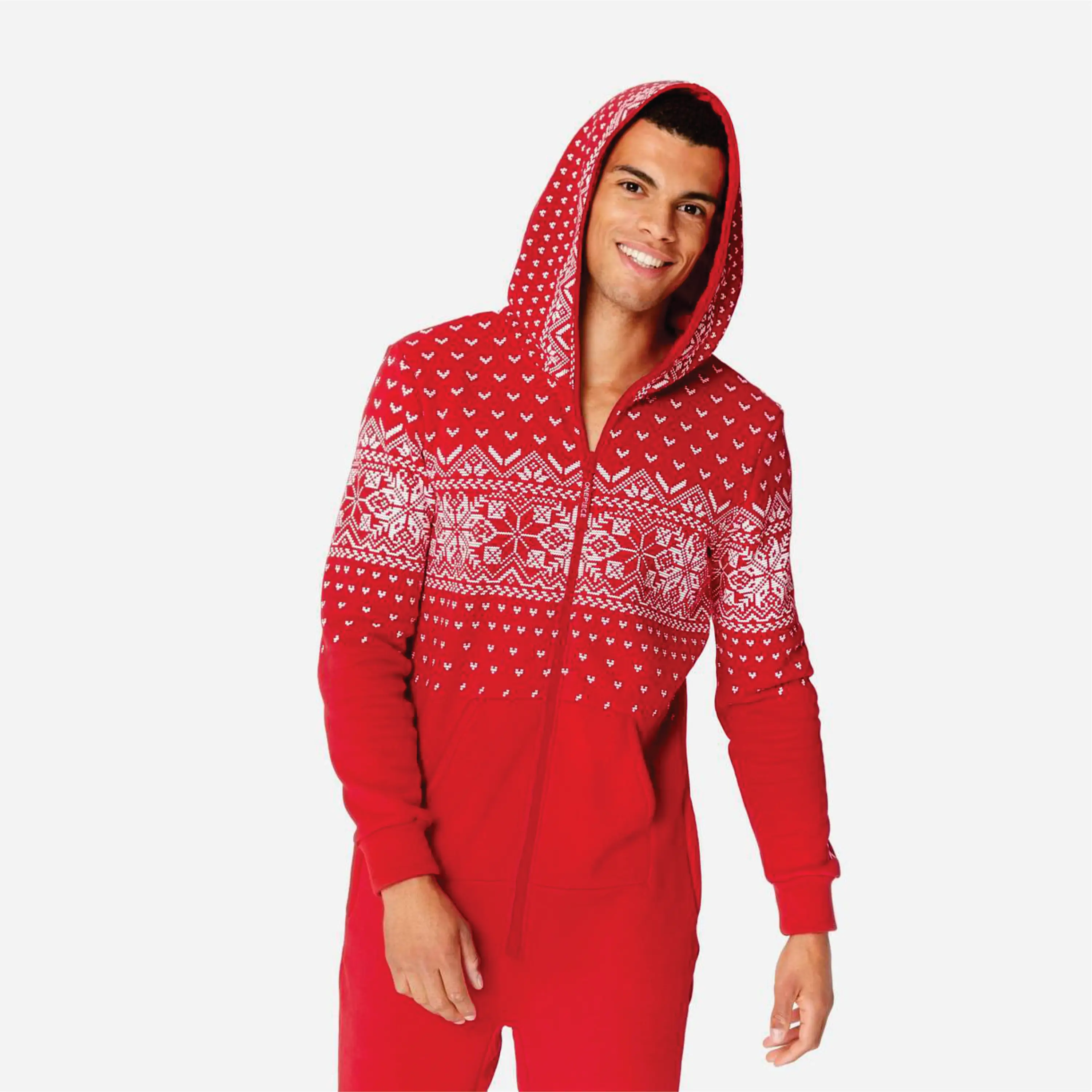 Print Detail and Embroidered Logo 50% Polyester 50% Cotton Side Pockets with Zipper Closure Unisex Red Alpine Jumpsuit