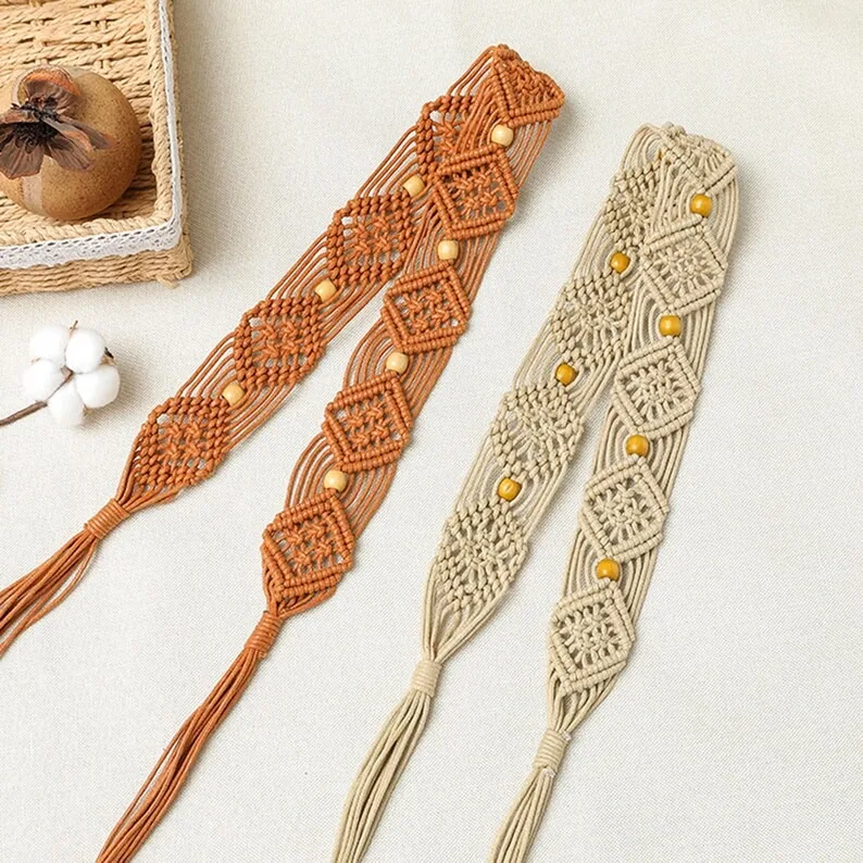 HOT SELLING Classic color Bohemian Macrame Cotton Knitted Women Fashion Belt