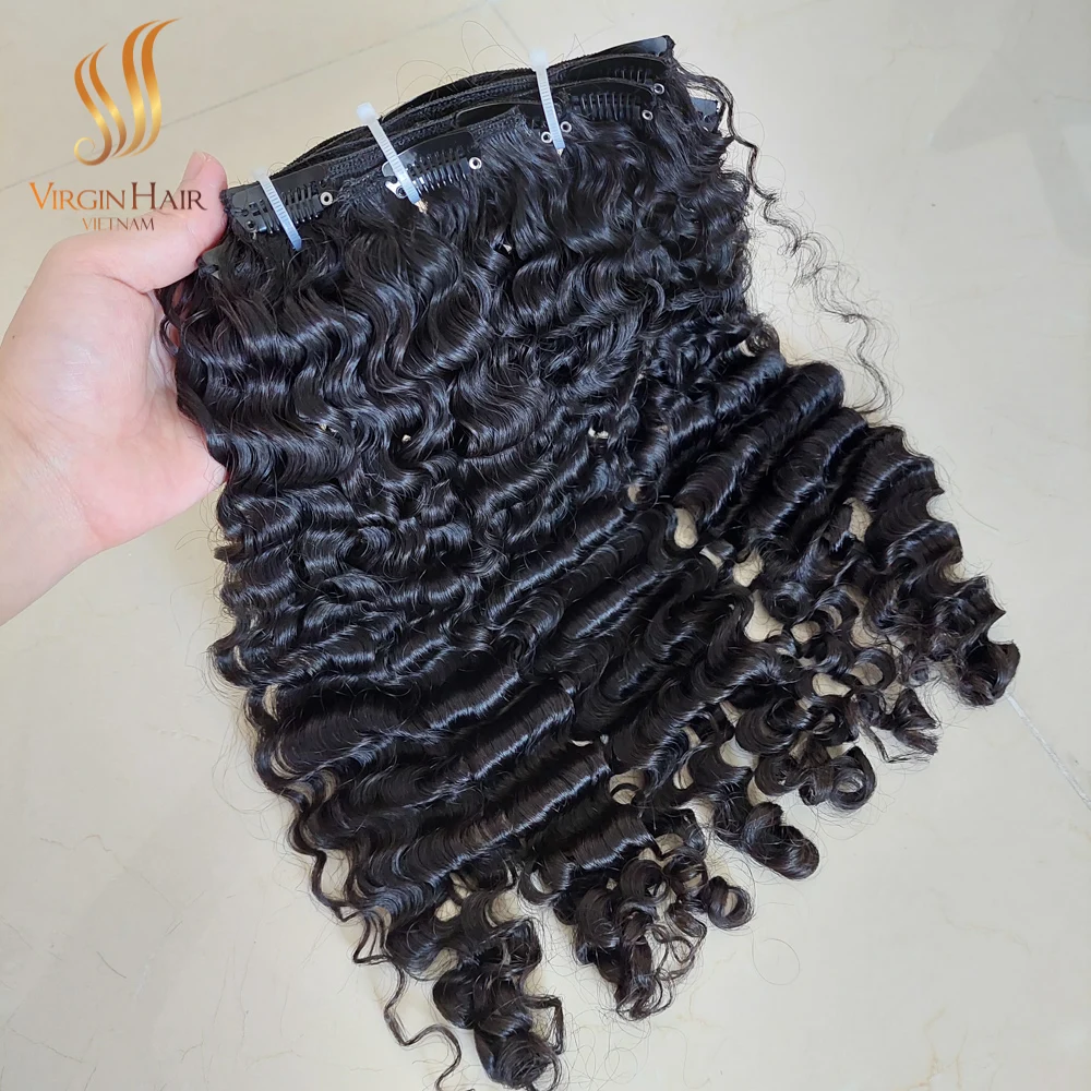 Best Quality Human Hiar Clip In Extensions Burmese Curly 100% Vietnam Human Hair Natural Color For Women