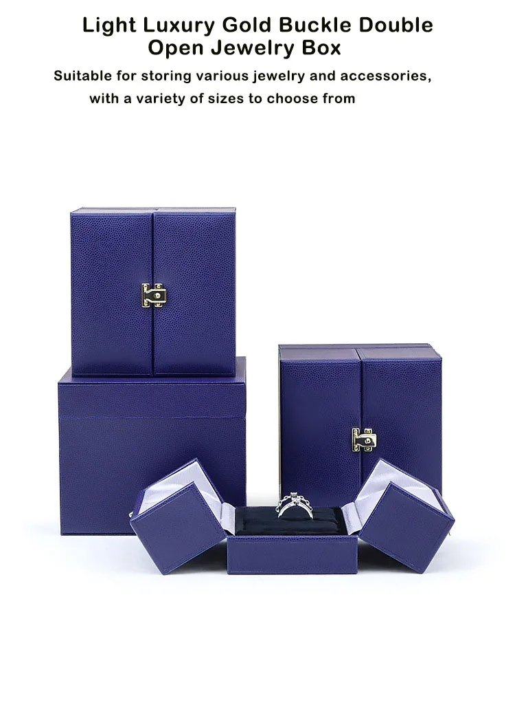 Blue Luxury Pu Faux Leather Jewellery Boxes For Wholesale Blue Grey Ring Necklace Earring Bracelet Set Jewelry Boxes
