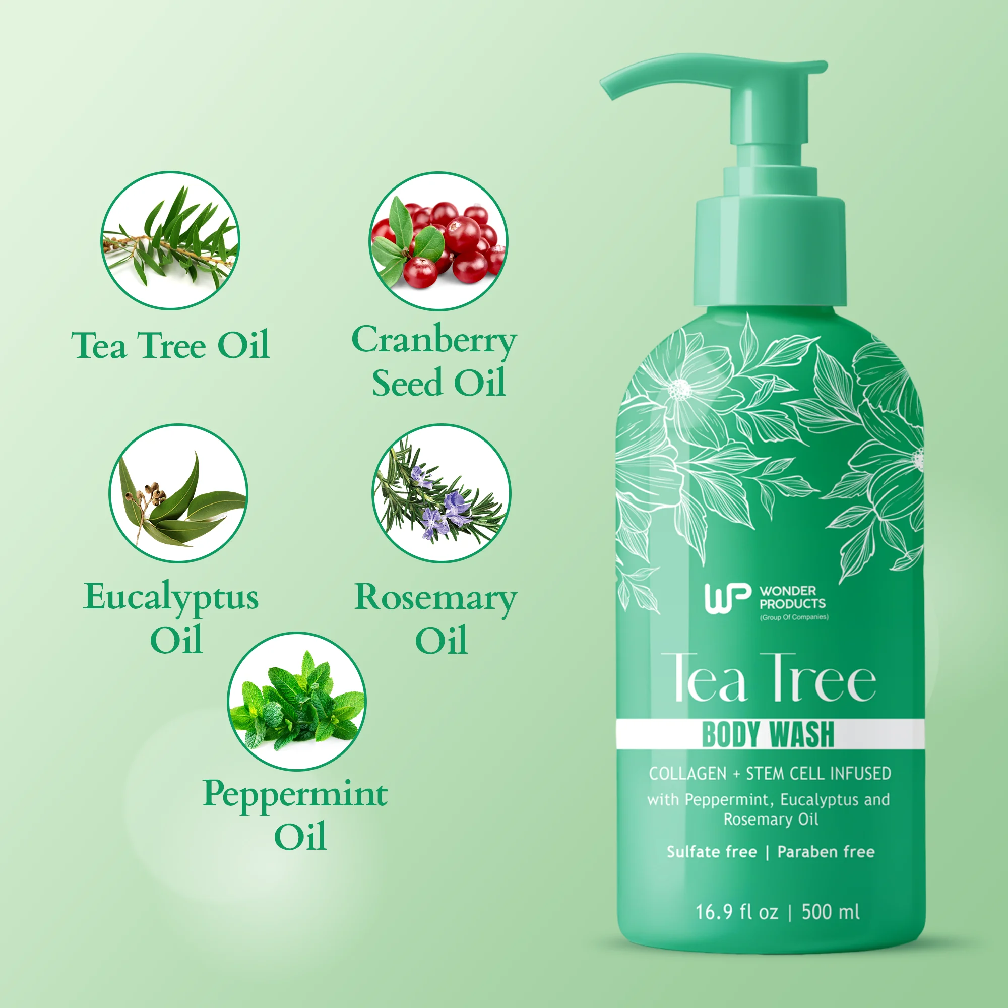 OEM/ODM Hot Selling Tea Tree Body Wash Peppermint Eucalyptus & Rosemary Oil Infused Soap for Skin Private Label Wholesale