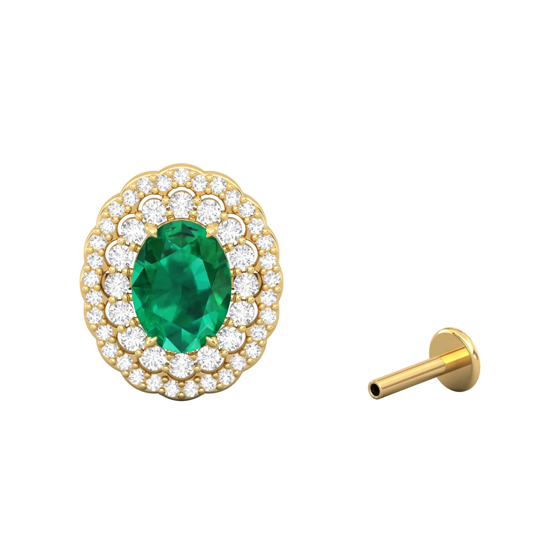 Designer Lab Emerald And Diamond Stud Earring Oval Shape Classic Gemstone Earrings For Women 10K Gold H-VS