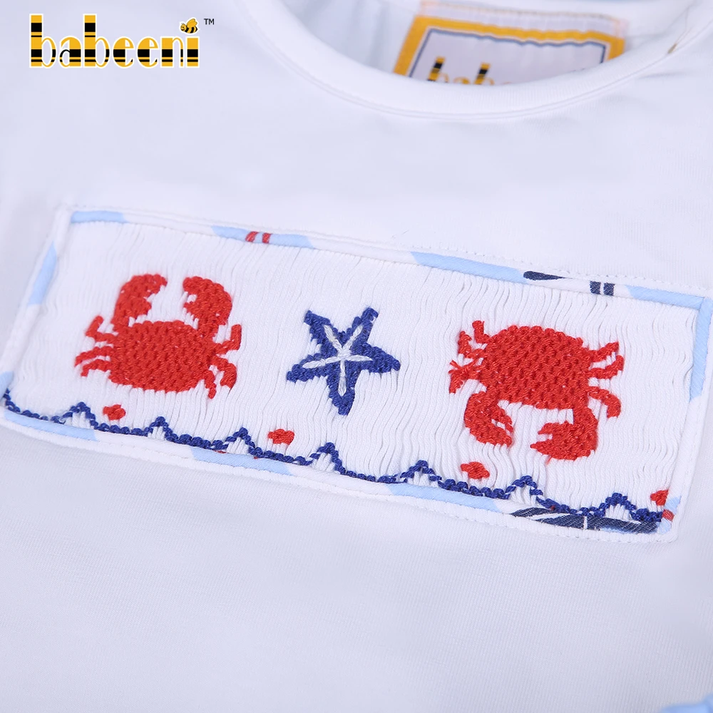 Smocked crab pattern and starfish girl short set ODM wholesale smocked children clothing - BB1893