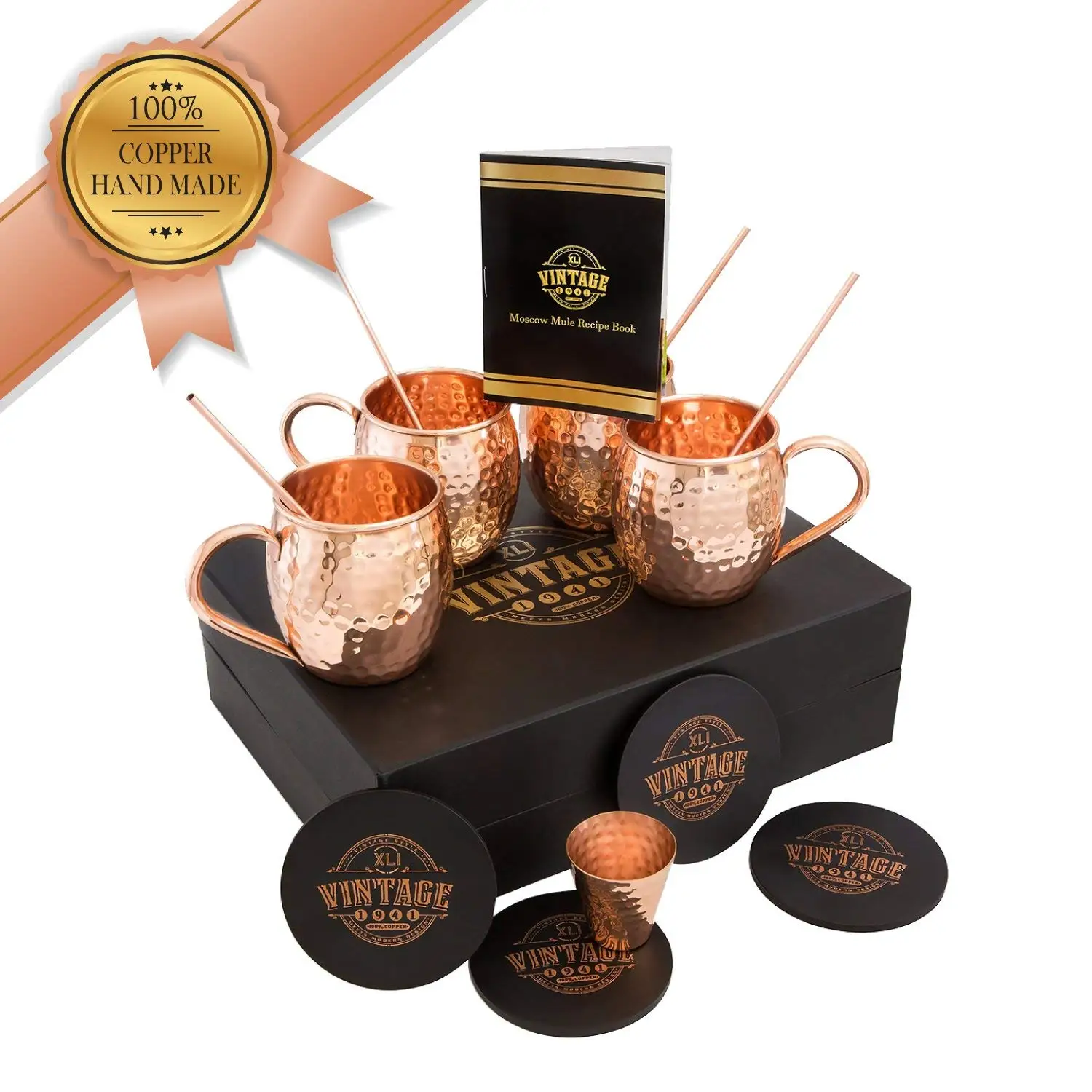 Pure Copper Latest Moscow Mule Mugs Hot Selling Enjoy  Beer  Party Copper Mugs Set Exclusive Embossed Handicraft Product