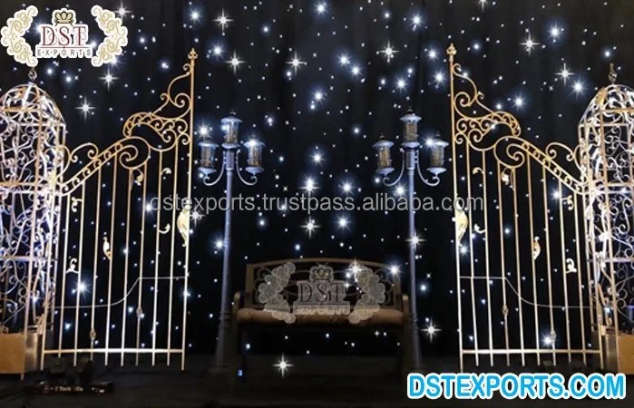 Golden Metal Floral Gate Frame Decoration Wrought Iron Gate Frame For Wedding Decoration Wholesale Wedding  Metal Gate Decor