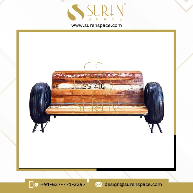 Reasonable Supply of Superior Quality Automobile Display Tyre Wooden Long Bench Cum Sofa Available at Reliable Price