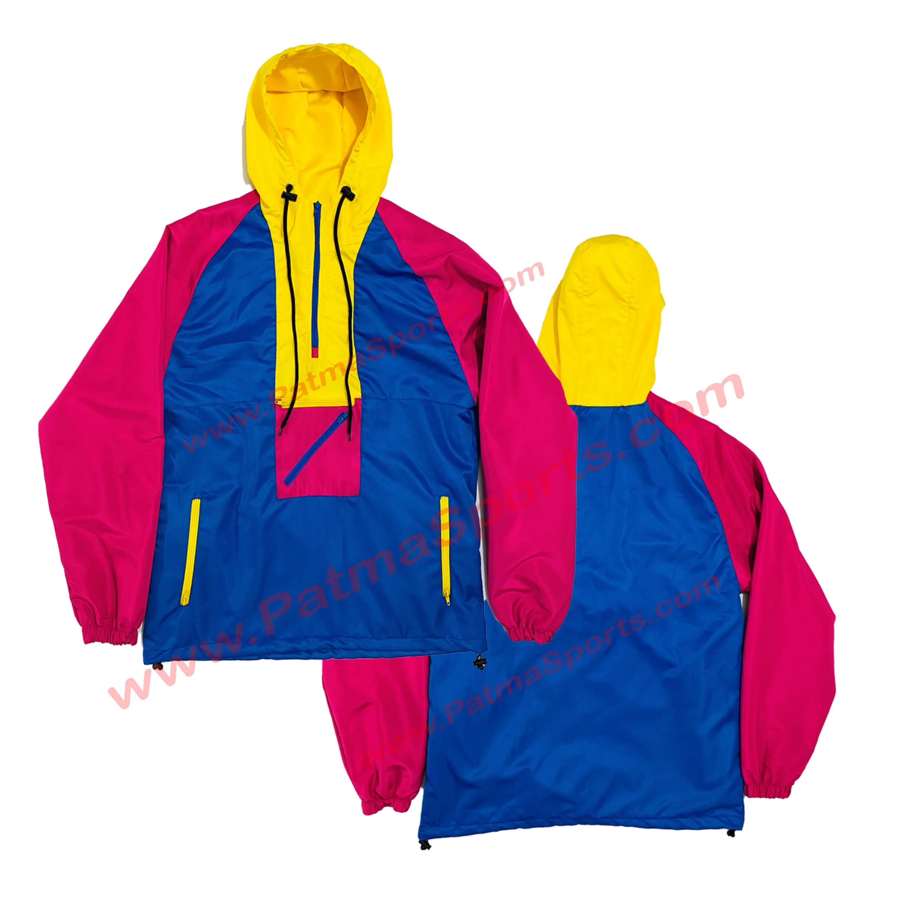 Multi Cargo Pockets Blue Yellow and Pink Combination Windbreaker Rain with customize logo Tags and printing on it OEM ODM