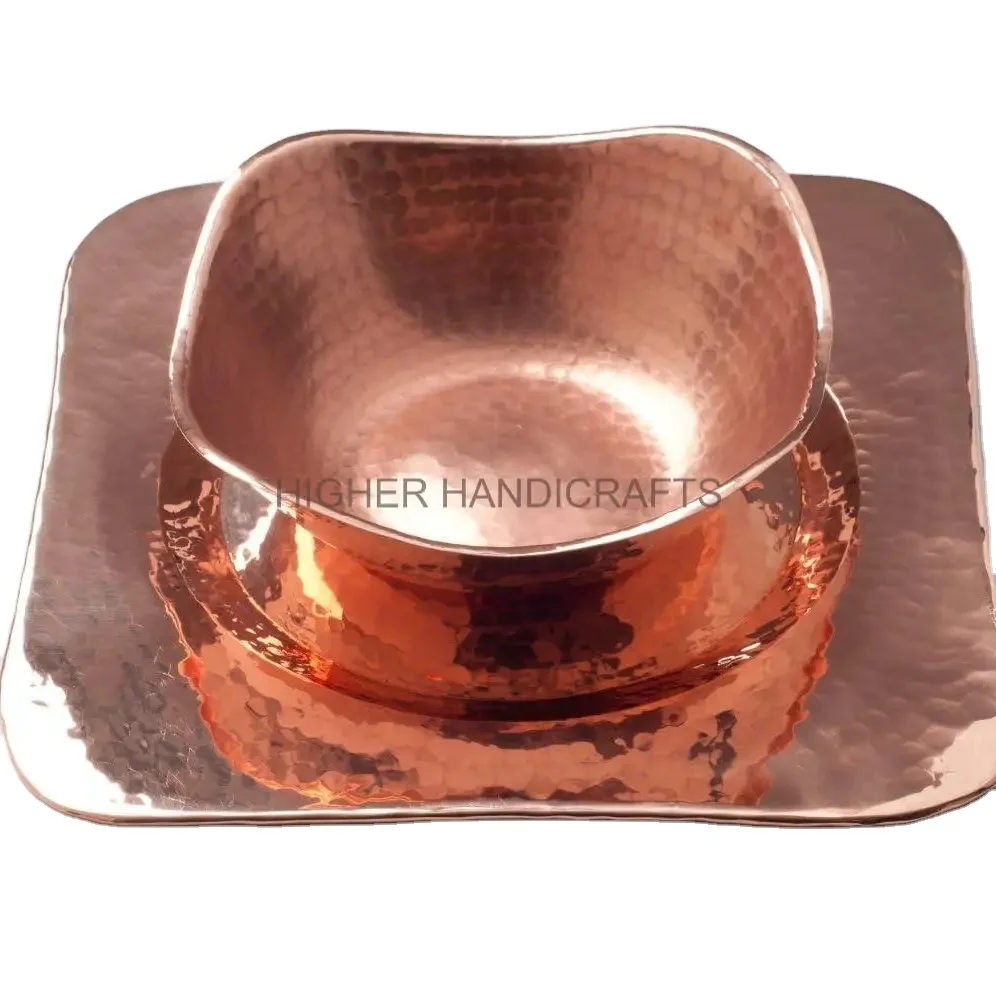 Copper Flat Earth Bowl Hand Hammered 100% Pure Copper 7 Inch Square Pedicure Bowl Foot Bath