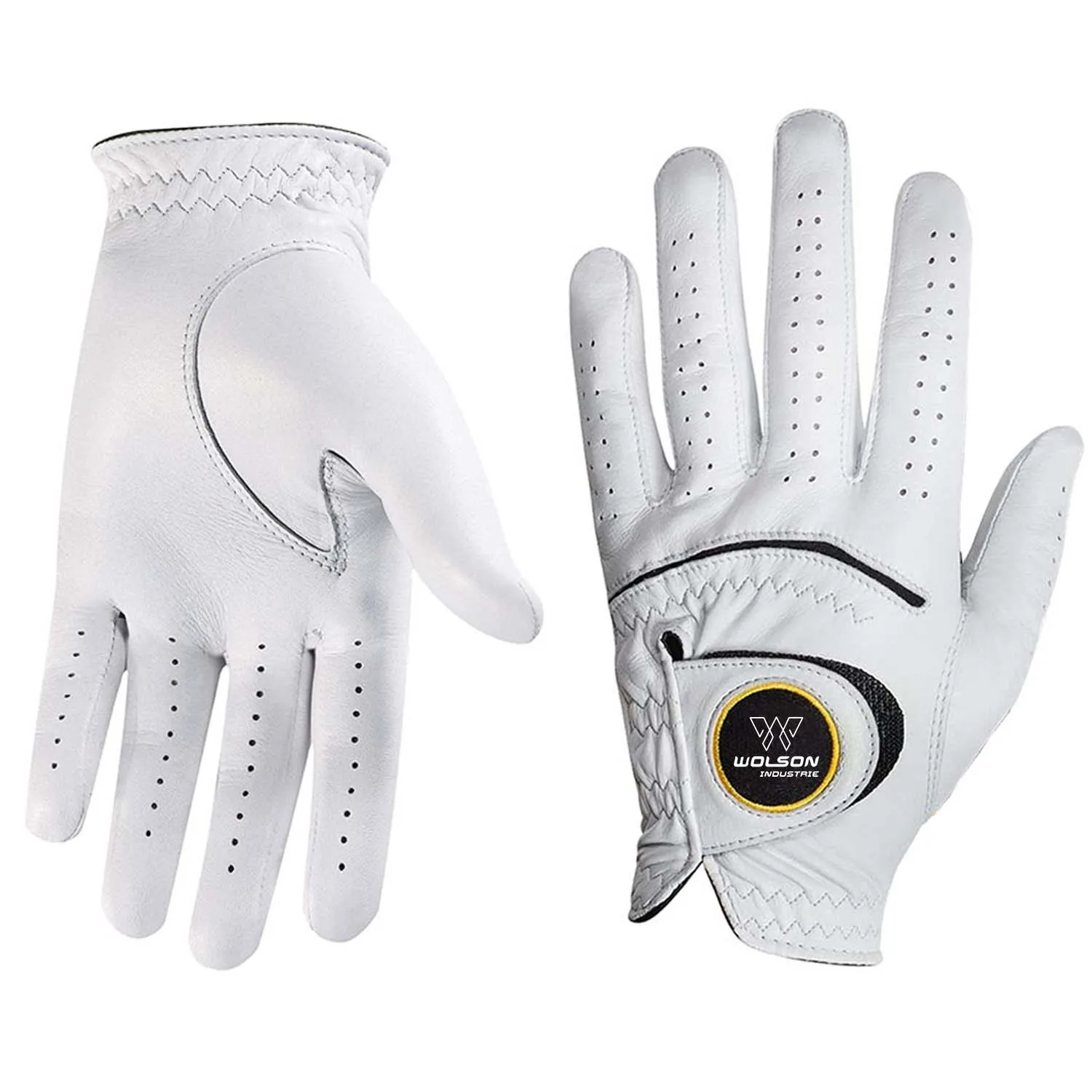 wolson Industry wholesale soft ladies men anti slip grip PU leather printed logo custom colored golf gloves