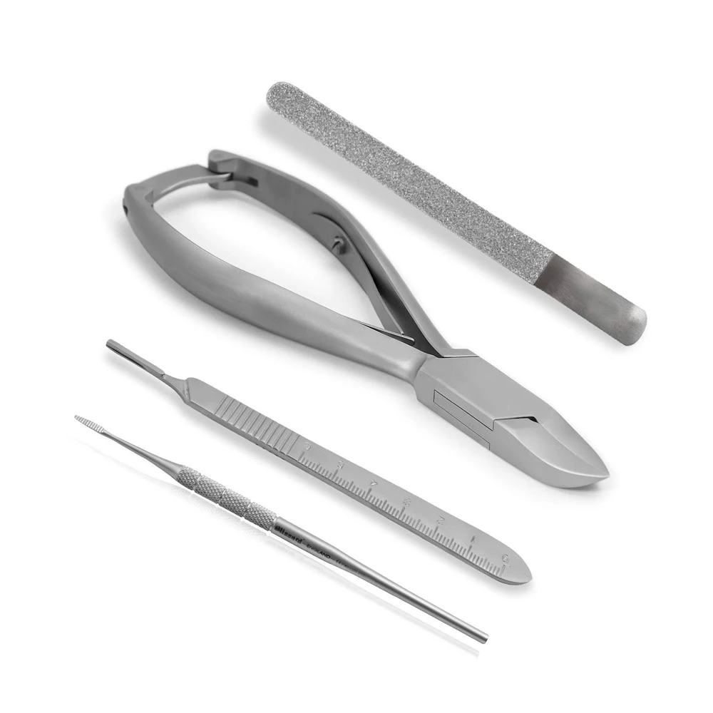 Podiatry Instrument Set 4 Piece Chiropodist Tools Kit with Nail Nipper Blacks File Diamond Deb Dresser and Scalpel Blade Handle