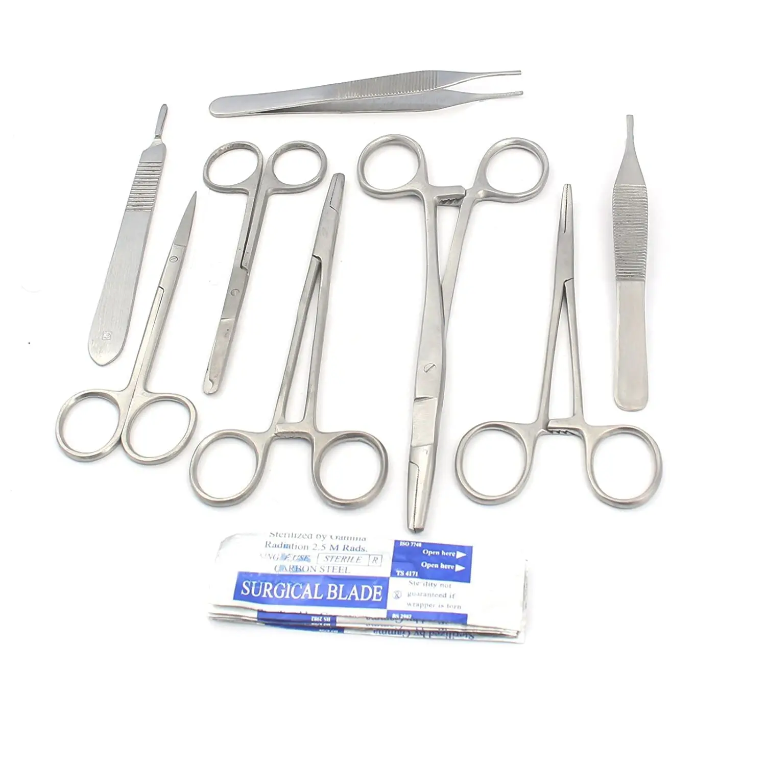Set of 13 Pieces Basic Surgical Forceps Scissors Needle Holder Kit Stainless Steel Box Instruments