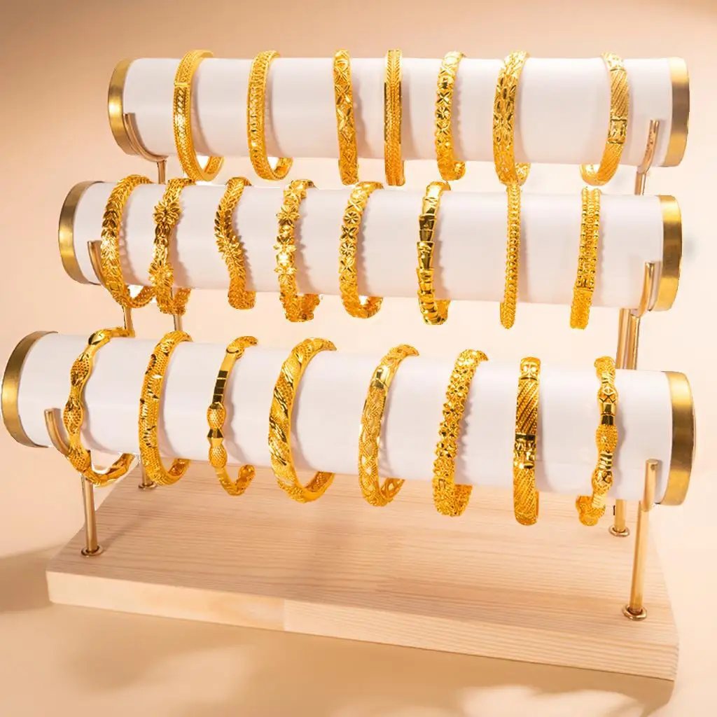 Wholesale New Dubai Bride Womens 24K Gold-plated Copper Gold Bangles 24k Nigeria Women Jewelry Bracelet