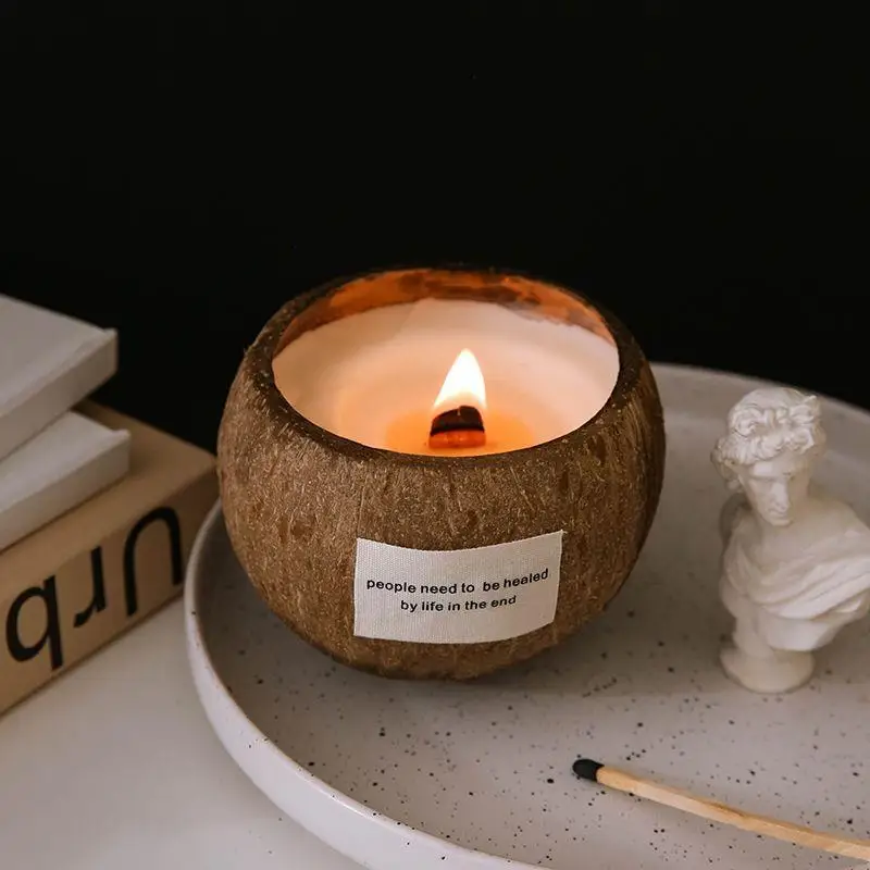 Wholesale Natural Essential Oil Luxury Customizable Logo Organic Soy Wax Shell Coconut Bowl Scented Candle