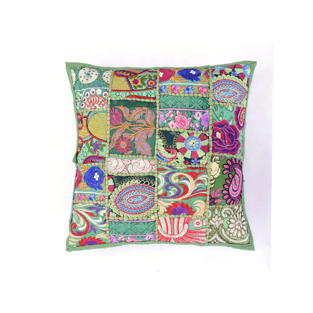 Indian Traditional Style Patch Work Cotton Cushion Cover in Square Shape Home Decorative Handcrafted Floor Pillow Cover