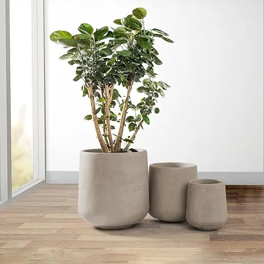Round Concrete Planter Large Outdoor Indoor Planter Pots for Home Garden Patio Weathered Concrete