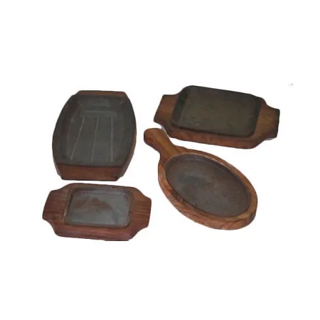 Fantastic Design Iron Food Sizzling Plate With Wooden Base Wedding And Hotel Serving Food Sizzler Plate